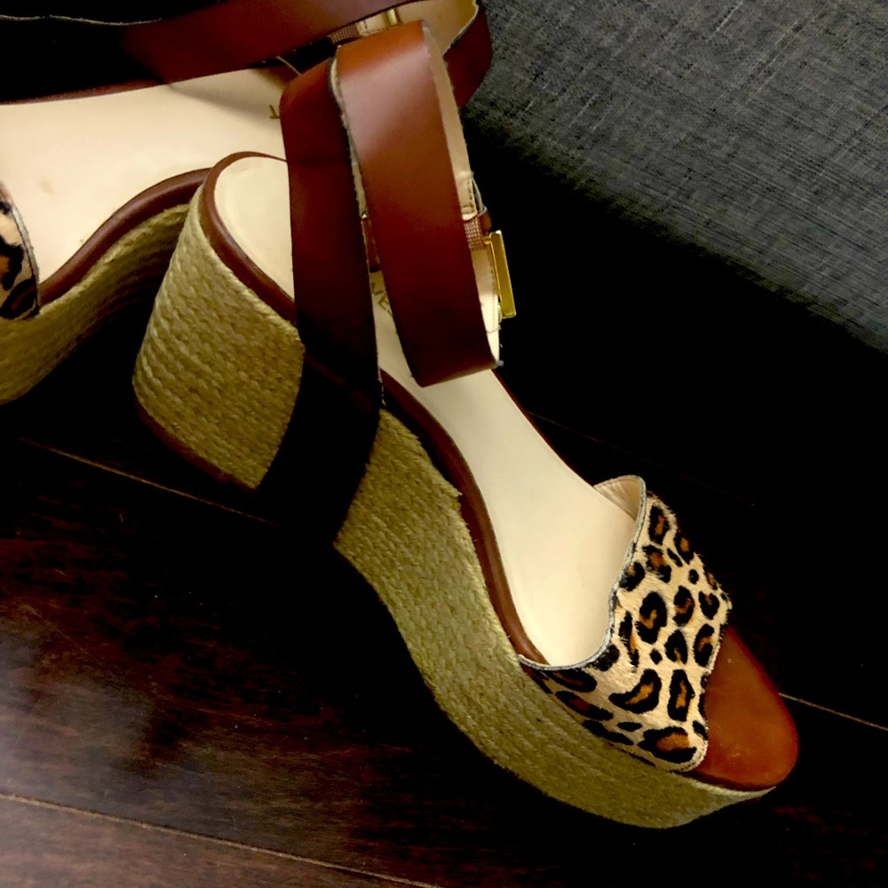 Leopard wedge sandal, very good quality worn only once